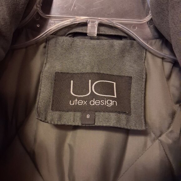 Preowned Utex Design Olive Green Warm Long Coat with Hood Windproof Outerwear - Picture 13 of 16